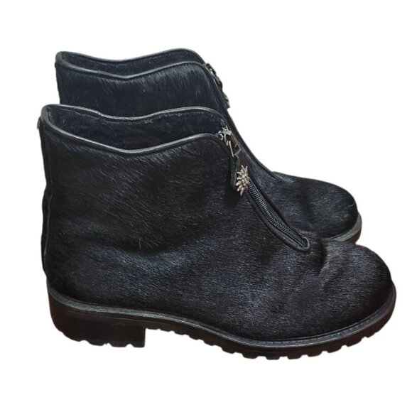 Diavolezza Women's Boots Shearling Black Ankle Boots Fur Zip Front Winter Shoes - Picture 4 of 16